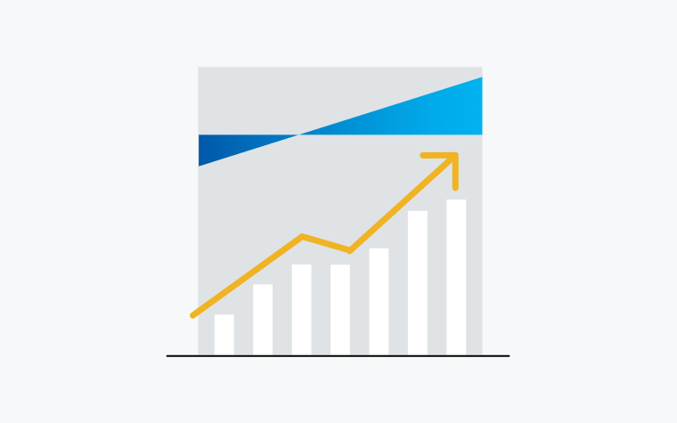 Illustrated icon, showing a graph with an arrow pointing upwards