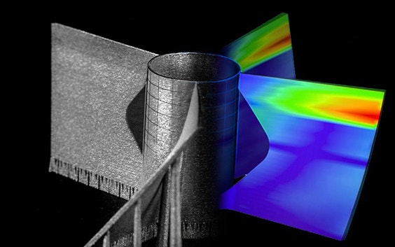 Stampa 3D di un'elica con metà delle pale, che raffigura una mappa termica ottenuta da strumenti di simulazione