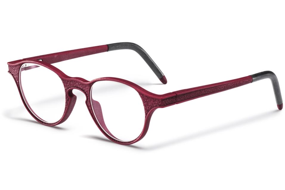 A side view of Cabrio for Yuniku red 3D-printed frames.