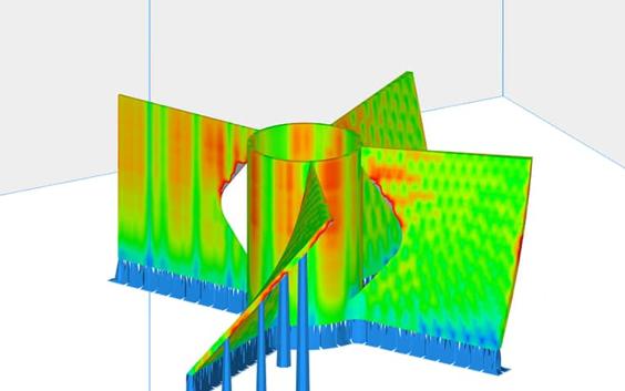 Design 3D dell'elica con mappa termica che mostra il rischio di surriscaldamento