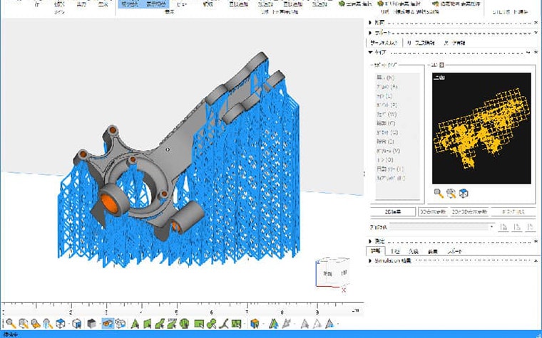 View of a part with optimized support structures in the Magics software