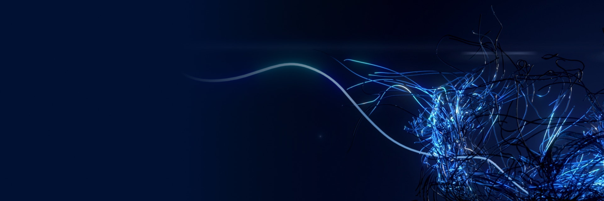 Mindware campaign image, a stream of light emerging from a bundle of blue lines