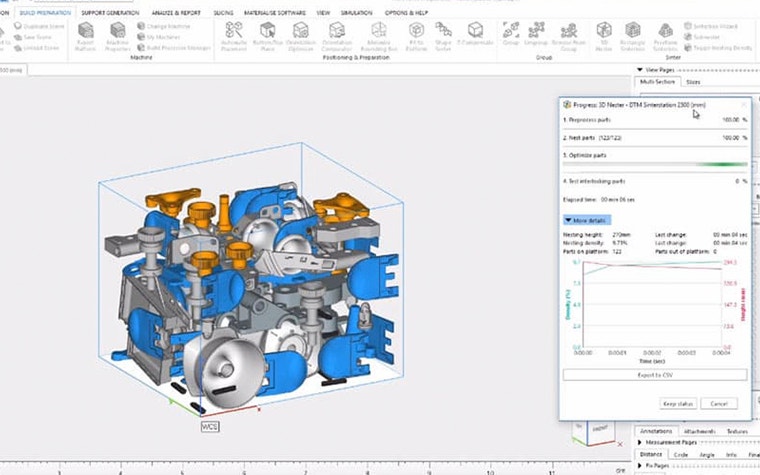 3D models nested inside a cube in Materialise Magics software