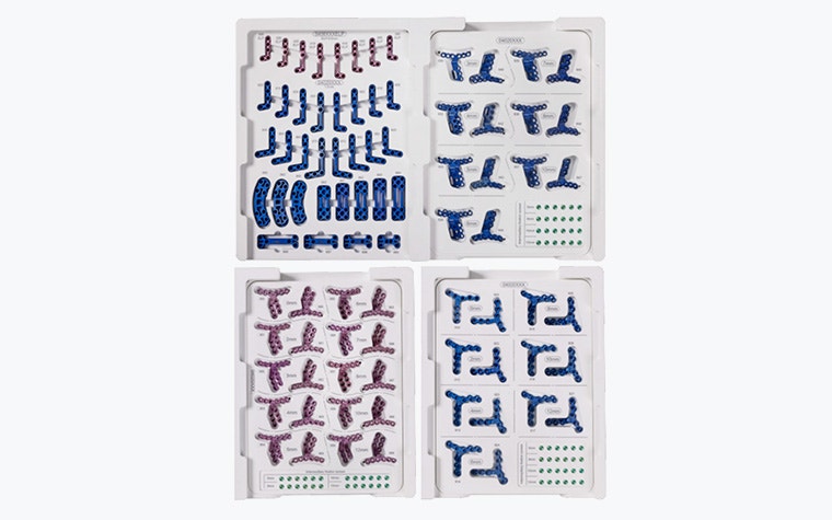 Top view of the screws, plates, and tools within the Orthognathic module