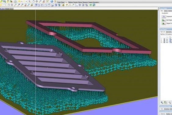 A 3D model of air vents and support structures on Materialise e-Stage software