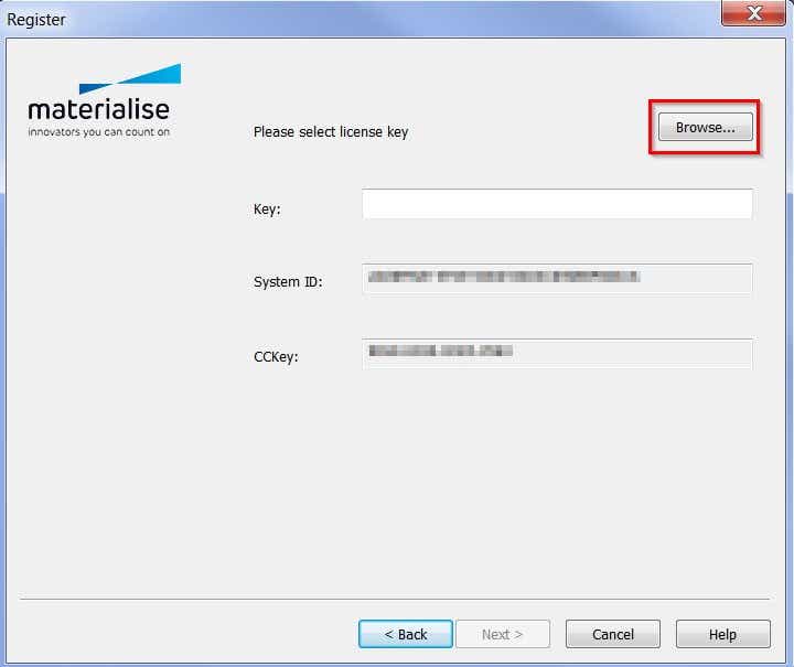 Screenshot of the Registration Wizard with "Browse" highlighted