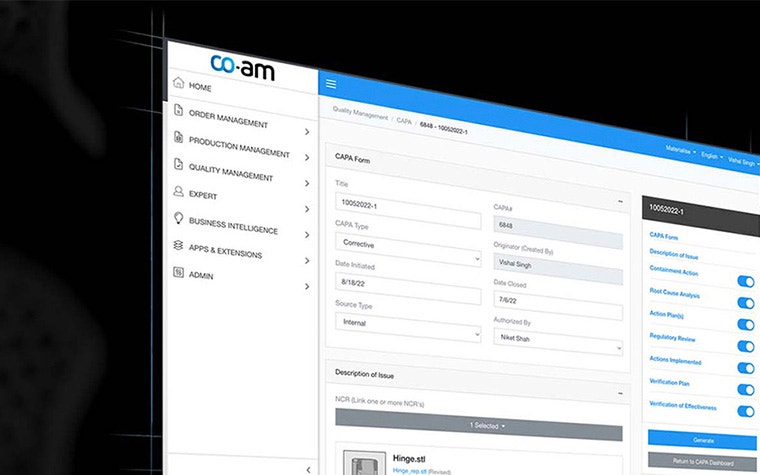 Angled view of a computer with CO-AM software