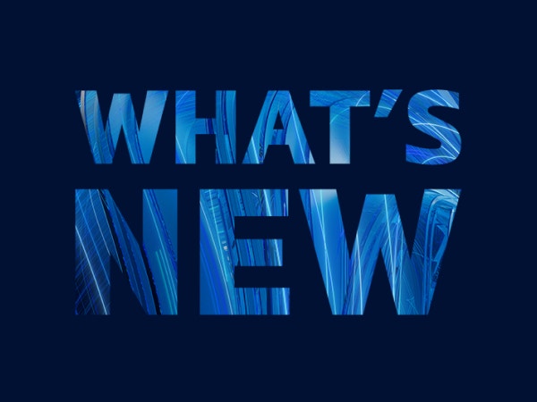 Die Worte "What's New" mit blauen, gewellten Linien im Inneren