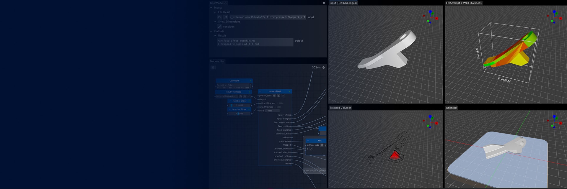 An image of mutiple screens showing four different versions of the same part in the CO-AM Brix's user interface