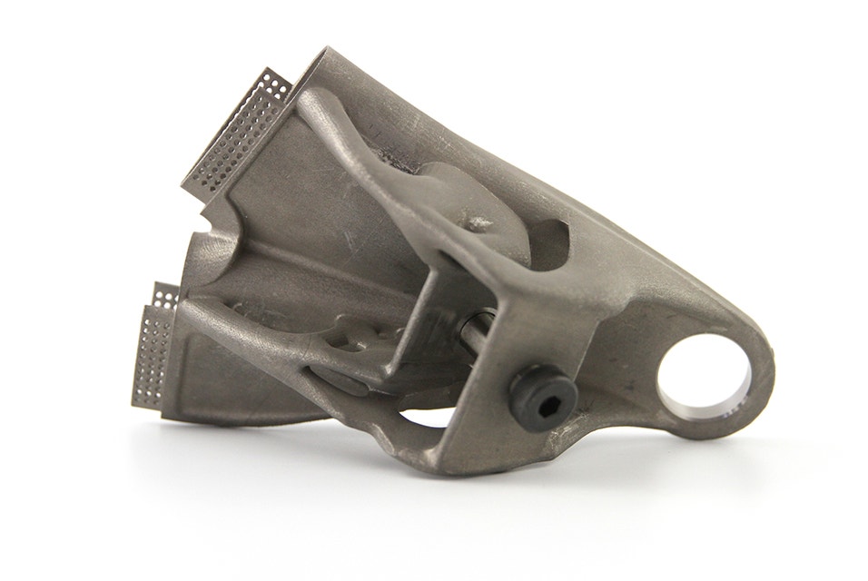 Wishbone of a racing car, 3D-printed in titanium