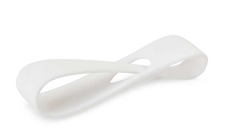 A white 3D-printed loop made from PA 12 using laser sintering, with an extra-smooth finish.
