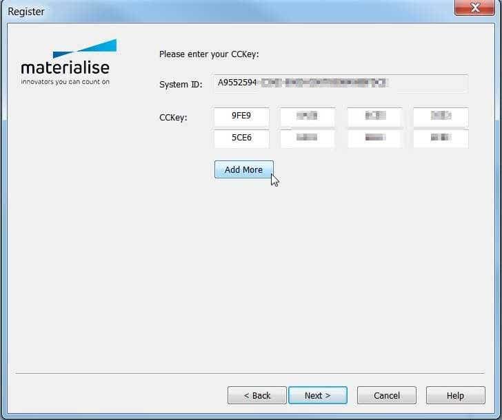 Screenshot of dialog box requesting the user to enter a CC key