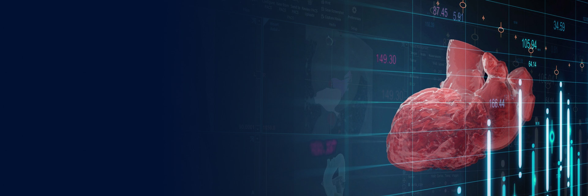 Digital image of a heart behind a chart with numbers