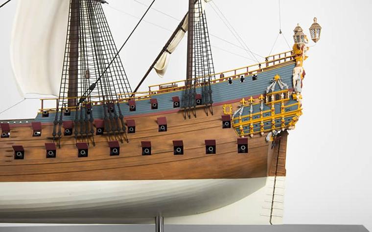 View of the front of a 3D-printed replica of the Seven Provinces ship
