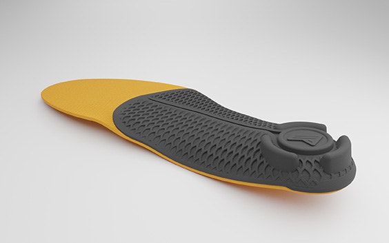 Bottom of a personalized insole with a raised area at the heel