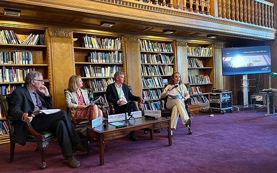 Carla Van Steenbergen, Chief Legal Officer at Materialise, speaking at the WTO's Public Forum 2023.