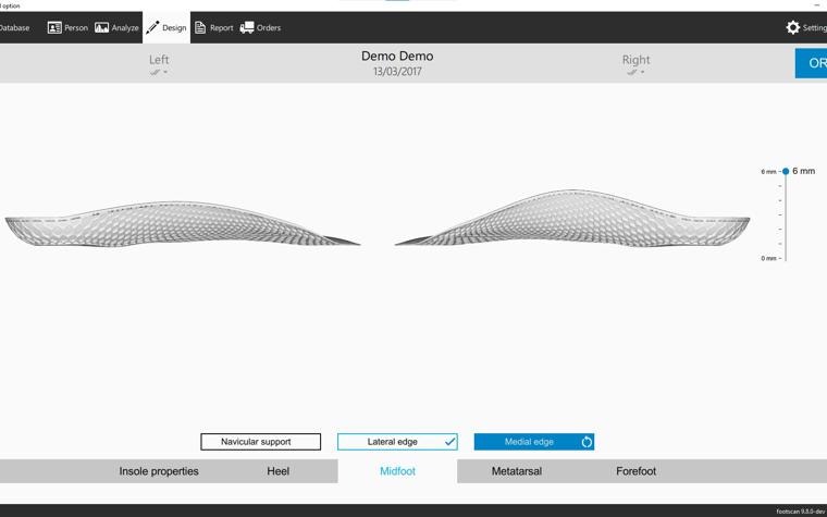 Screenshot showing how to adjust midfoot support in footscan