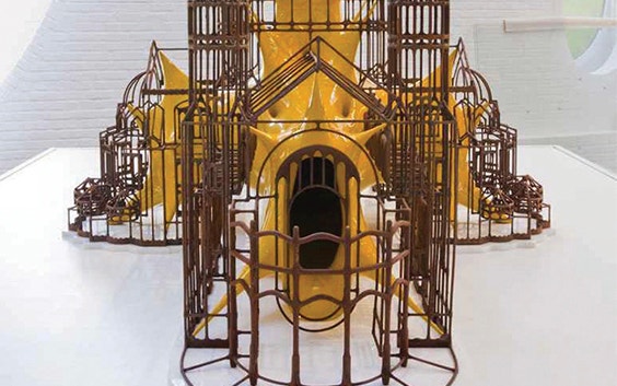 3D-printed sculpture of the Basilica of Koelkelberg in a cage-like shape