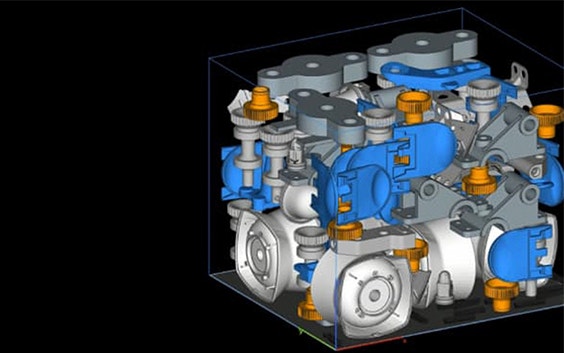 Digital image of colored parts nested into a build