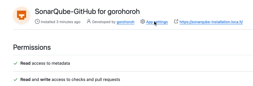 Go to app settings in GitHub