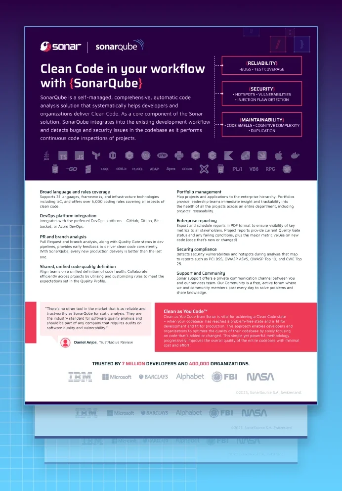 Downloadable PDF solution brief, SonarQube.