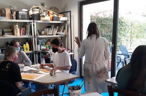 Studierende im Malatelier Studierende im Malatelier