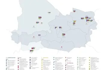 La mappa di ricerca che rappresenta la ricerca in agricoltura e silvicoltura in Baviera, Austria ed in Alto Adige