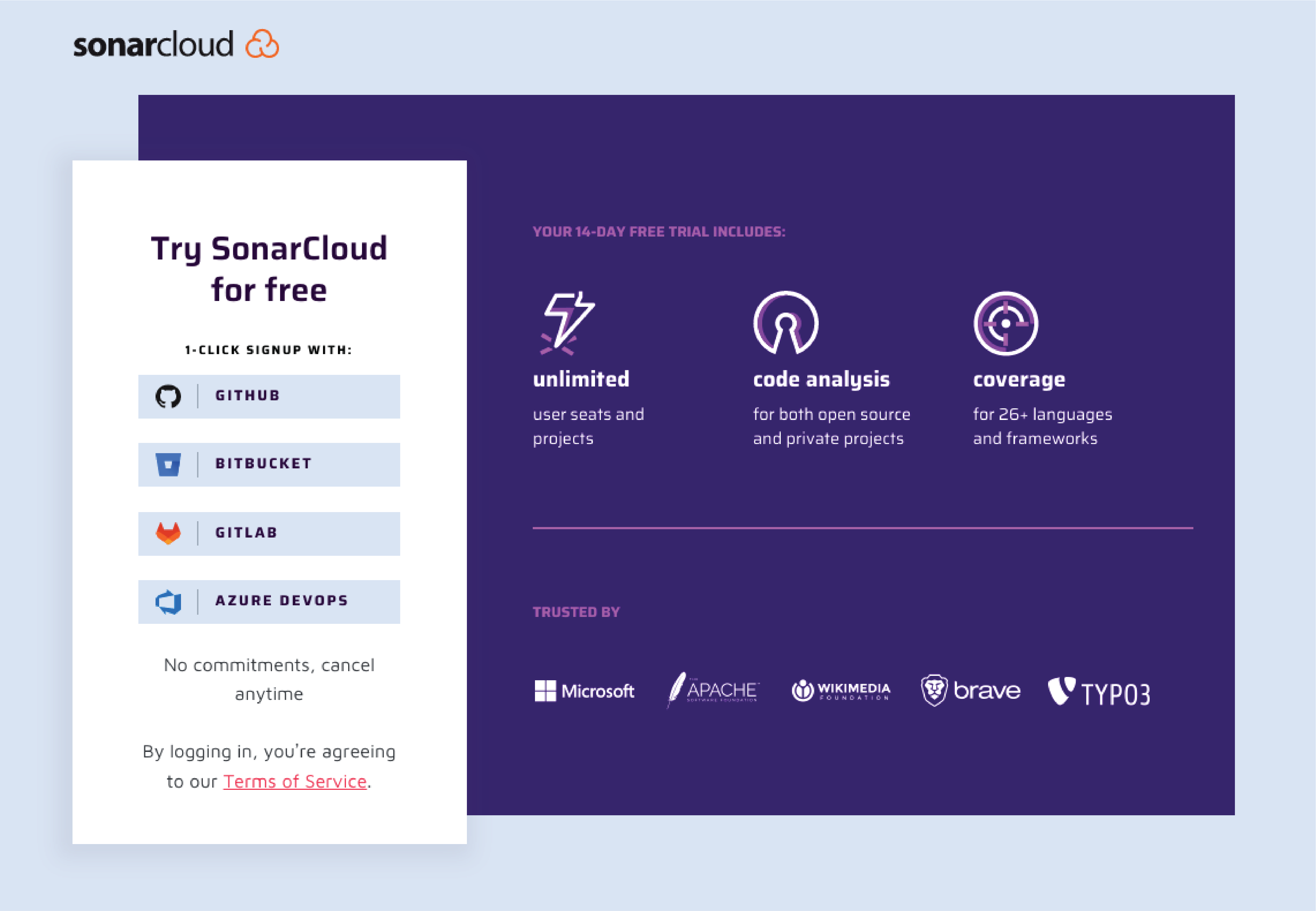 SonarCloud trial sign up form