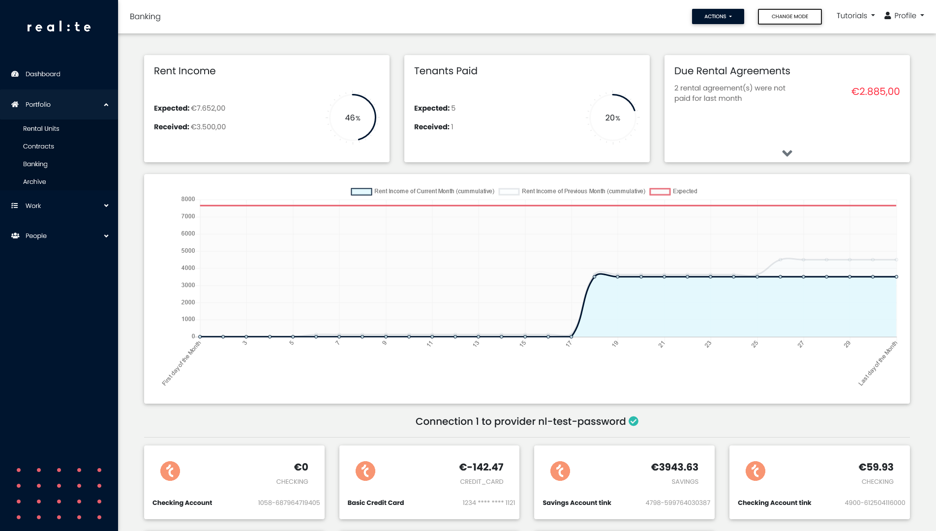 Realite page showing financial insights