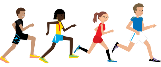 Graphic of 4 people running 