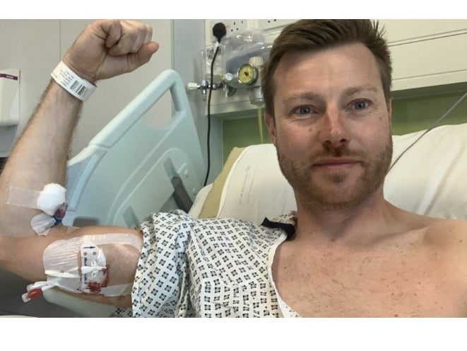 Cancer patient Gareth Smith recovering in Sheffield Royal Hallamshire hospital Cancer patient Gareth Smith recovering in Sheffield Royal Hallamshire hospital