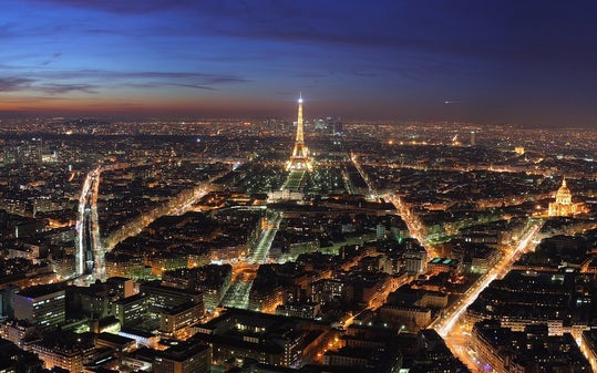 Eiffel Tower and surrounding streets at night