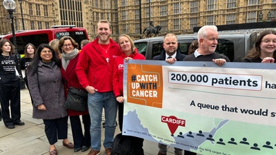 DKMS UK staff at the catch up to cancer event outside London'sHouses of Parliament 