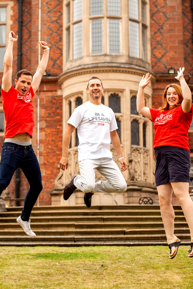 DKMS patient Peter McCleave and donors he inspired jumping for joy