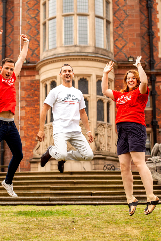 DKMS patient Peter McCleave and donors he inspired jumping for joy