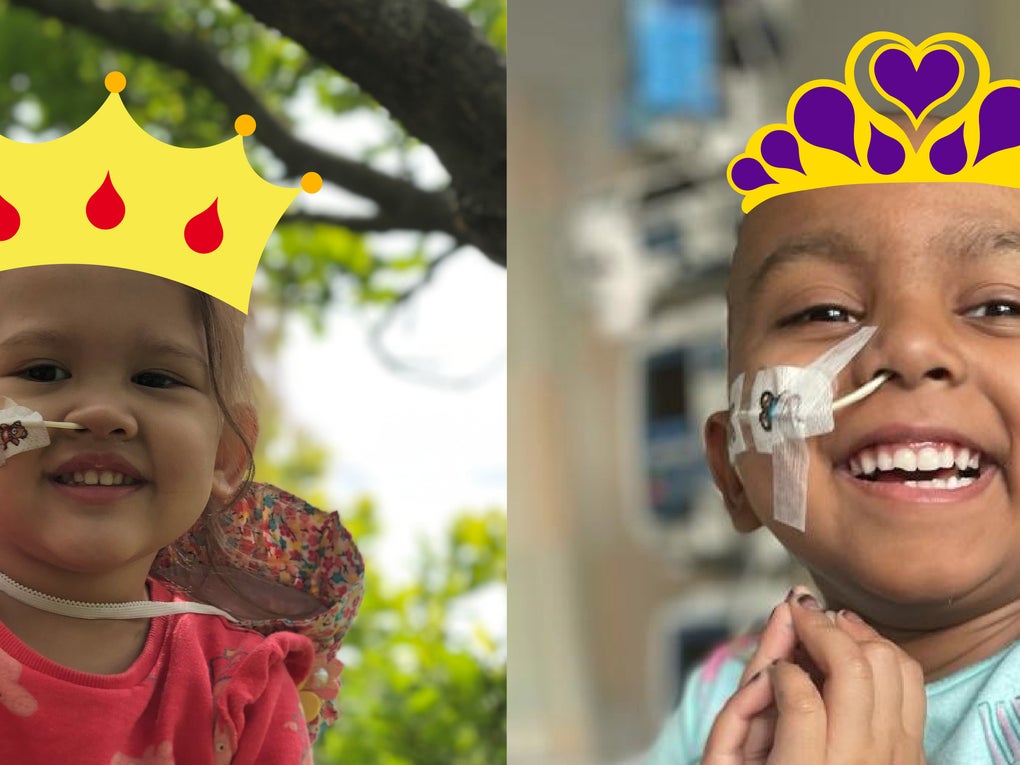 Livia and Esha pictured with cartoon crowns Livia and Esha pictured with cartoon crowns