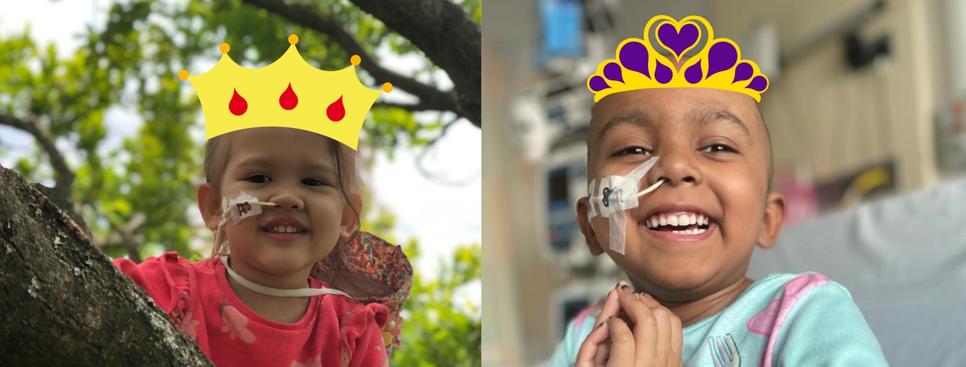 Livia and Esha pictured with cartoon crowns