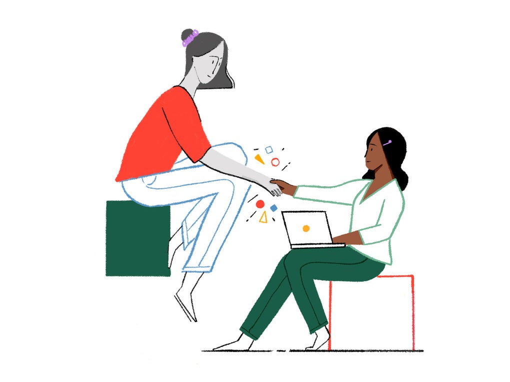 Graphic of two people shaking hands Graphic of two people shaking hands