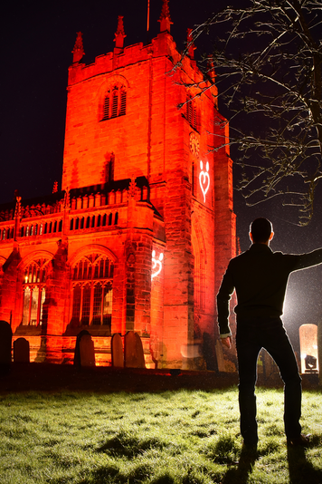 Peter McCleave at St Boniface's Church in Bunbury (lit red) for The Tide launch party