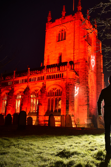 Peter McCleave at St Boniface's Church in Bunbury (lit red) for The Tide launch party