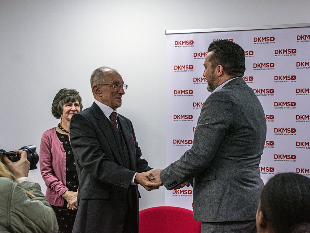 Ivor Godfrey Davies and Mark Jones patient donor meeting at DKMS London office Ivor Godfrey Davies and Mark Jones patient donor meeting at DKMS London office