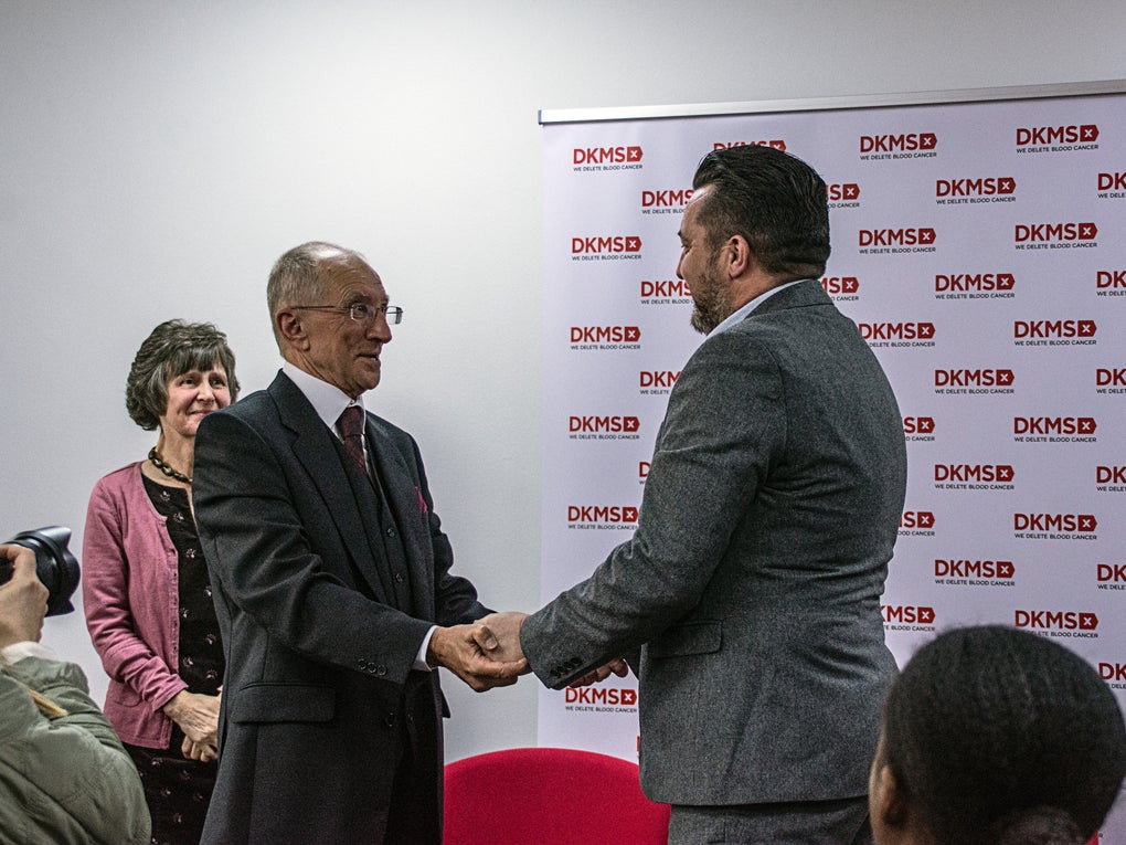 Ivor Godfrey Davies and Mark Jones patient donor meeting at DKMS London office Ivor Godfrey Davies and Mark Jones patient donor meeting at DKMS London office