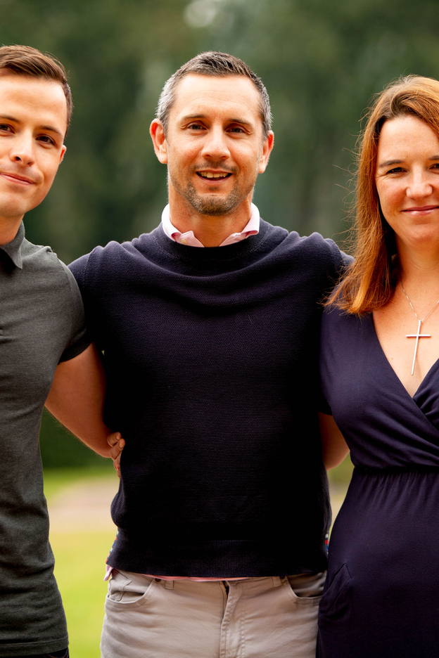 (L-R) Blood stem cell donors Alex, DKMS patient Peter McCleave and Abbey