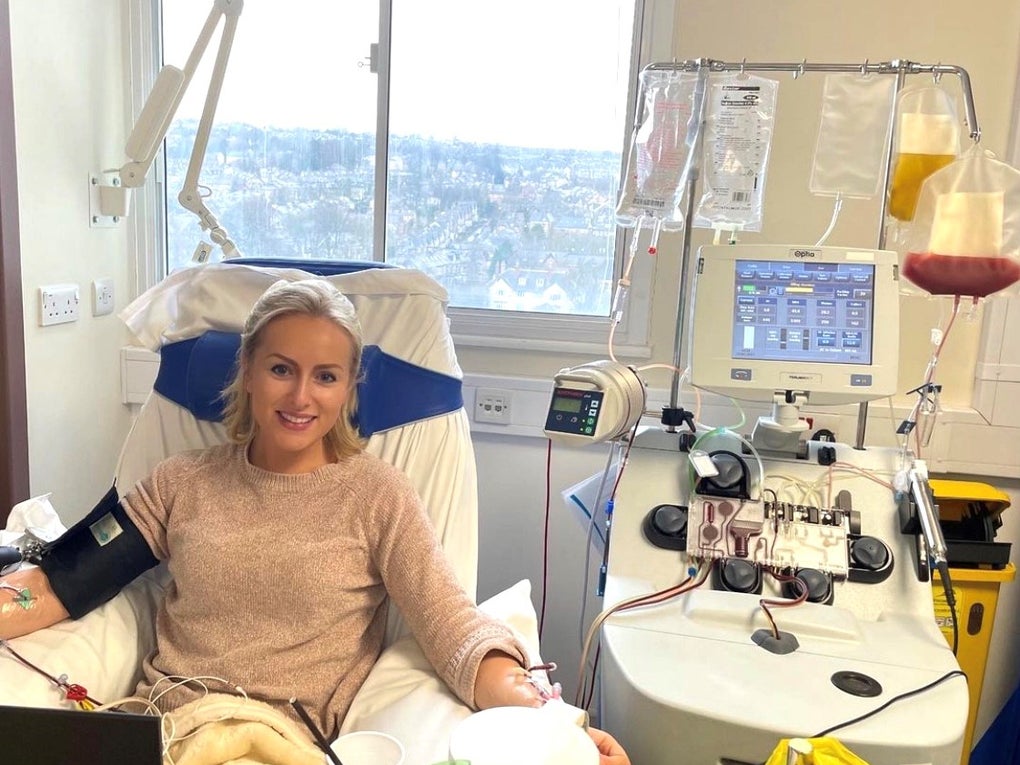 Rachael during her stem cell donation Rachael during her stem cell donation