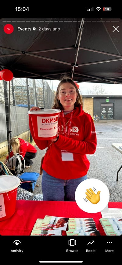 Staff member on the DKMS stand - Instagram Staff member on the DKMS stand - Instagram