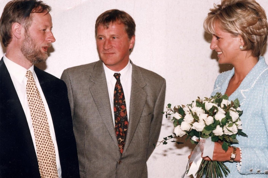 Robert and Philip Harkness of Harkness Roses pictured with Princess Diana of Wales Robert and Philip Harkness of Harkness Roses pictured with Princess Diana of Wales