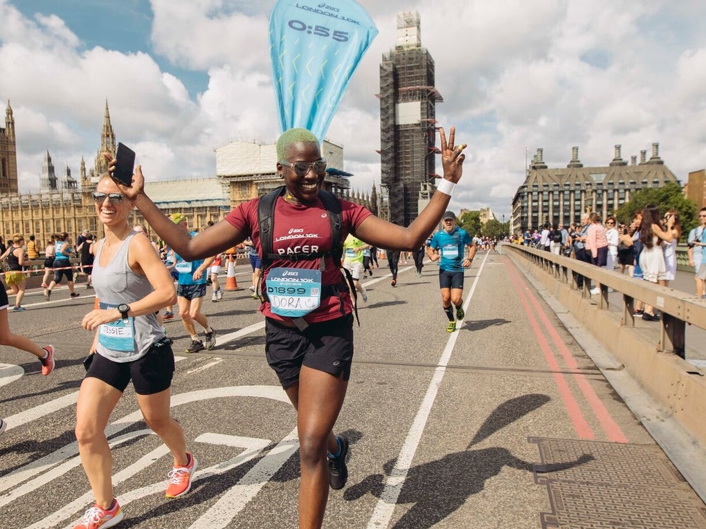 Several people running across London Bridge Several people running across London Bridge