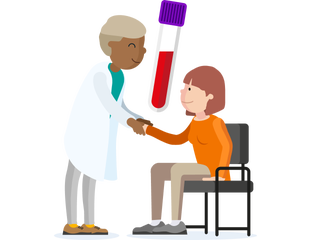 Graphic showing patient receiving medical tests