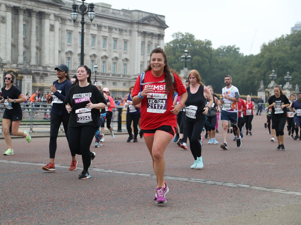 Lady in DKMS t-shirt running in London Lady in DKMS t-shirt running in London