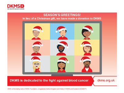 A graphic showing a zoom call with people in santa hats